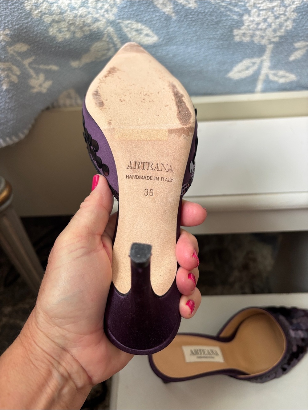 Purple Sequin Pointed-Toe Mule Heels - Picture 4 of 4